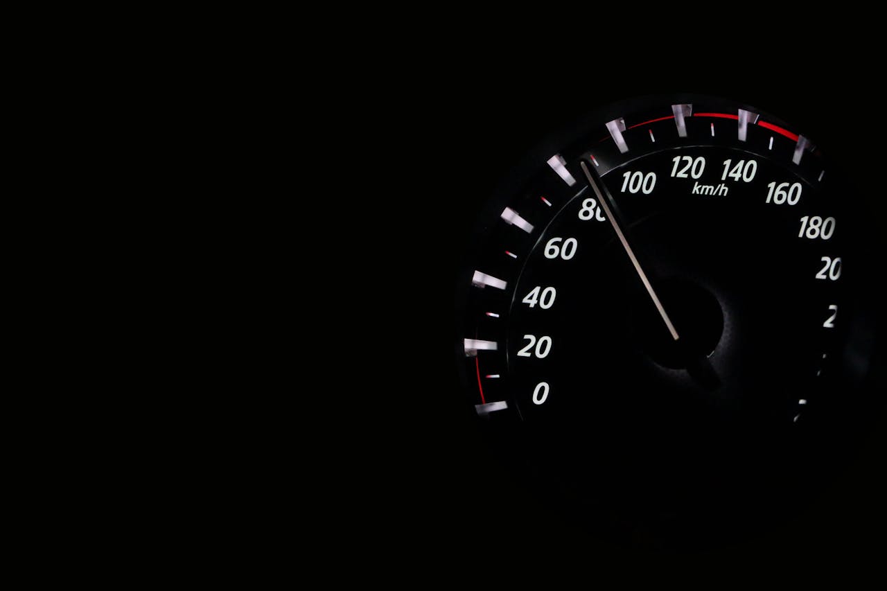 Home Speedometer reading showing speed in km/h on a dark background.